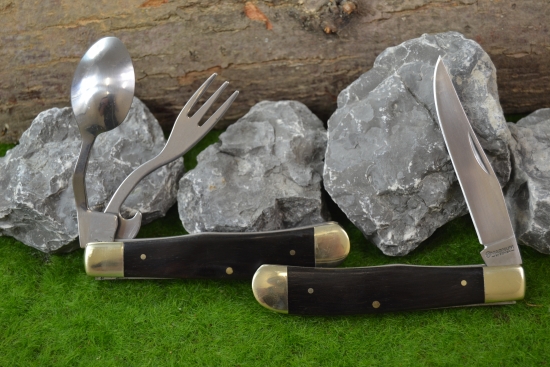 Böker Bon Appetite Camping-Besteck Taschenmesser Messer Gabel Löffel rostfrei 