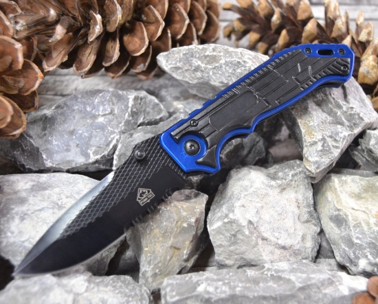 Puma TEC Messer Blaues Einhandmesser 9cm Klinge 364612 mit Glasbrecher Gürtelclip