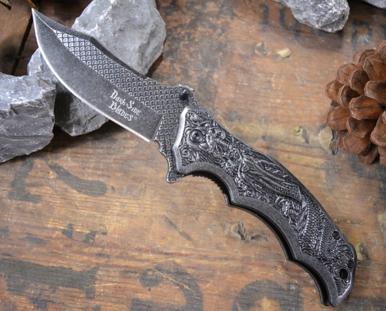Dark Side Blades Federunterstütztes Einhandmesser DRAGON Stonewashed DS-A058SW