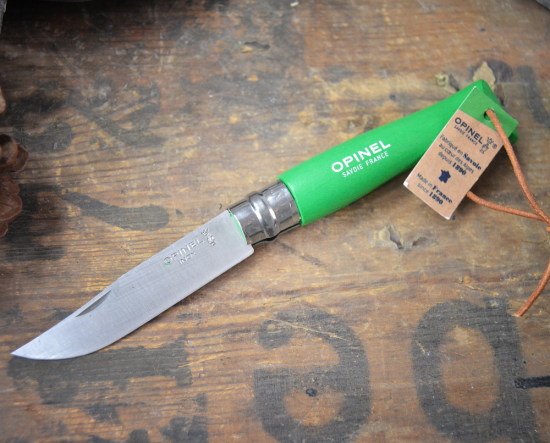 Opinel Messer No 07 COLORAMA Buche grün rostfrei Virobloc Lederkordel